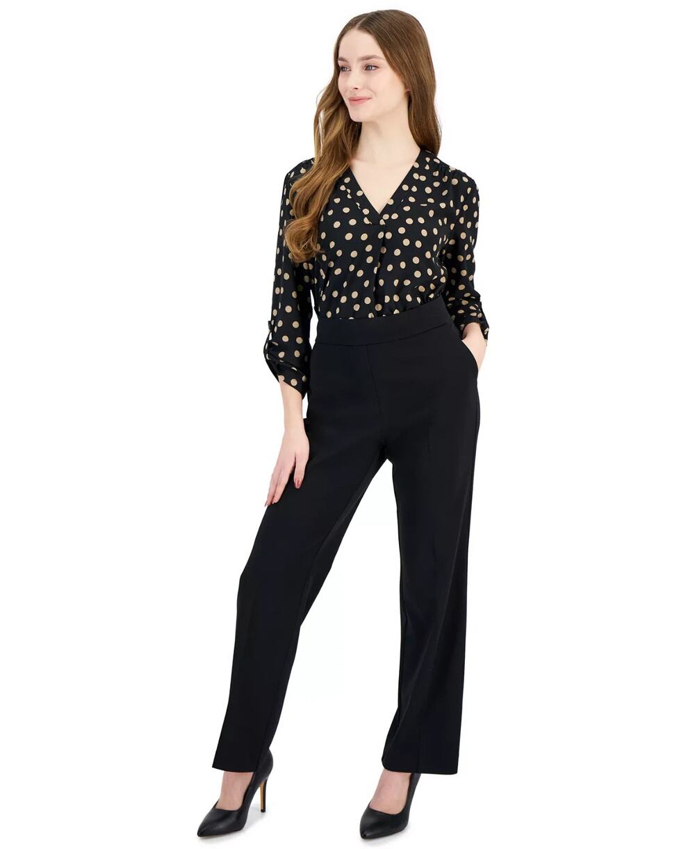 AK Anne Klein Plus Size Pull-On Mid-Rise Straight-Leg Pants Black Size 3X 3678